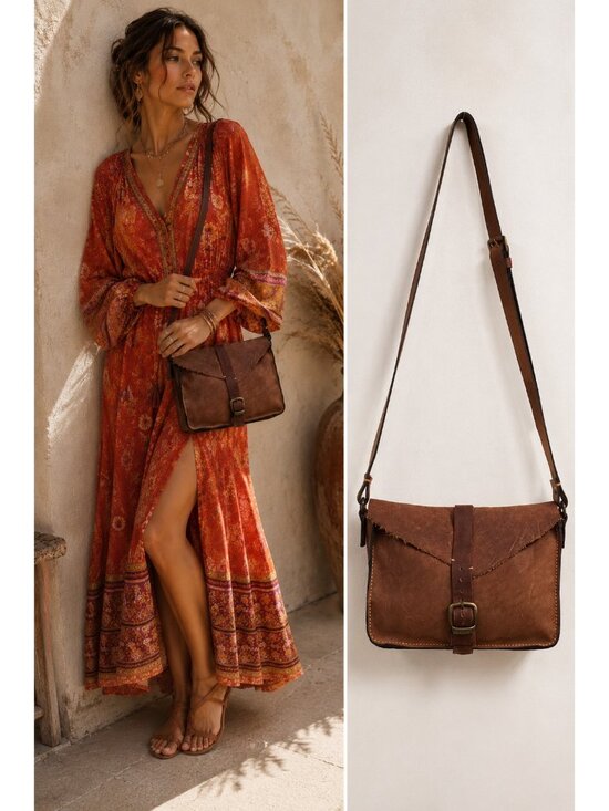 Unbranded Handbags - Handmade Genuine Leather Messenger Crossbody Bag Brown Rustic Satchel Unisex